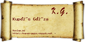 Kupás Géza névjegykártya